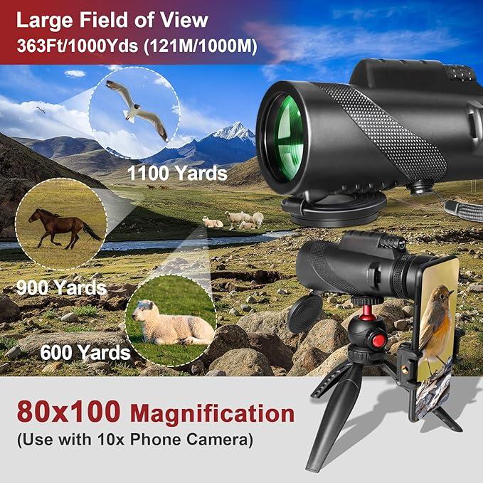 Professional 80x100 Monocular Telescope – HD Optics & Night Vision