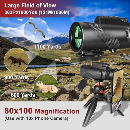 Professional 80x100 Monocular Telescope – HD Optics & Night Vision
